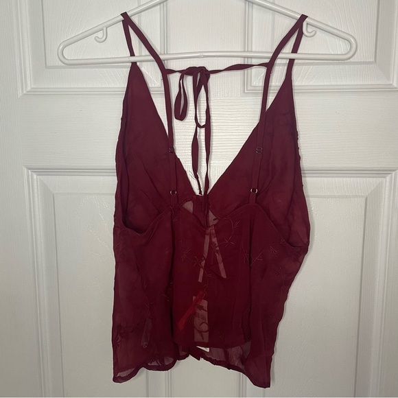 Anthropologie NWT Two Piece Set Burgundy Sheer Embroidered XXS - Picture 8 of 13